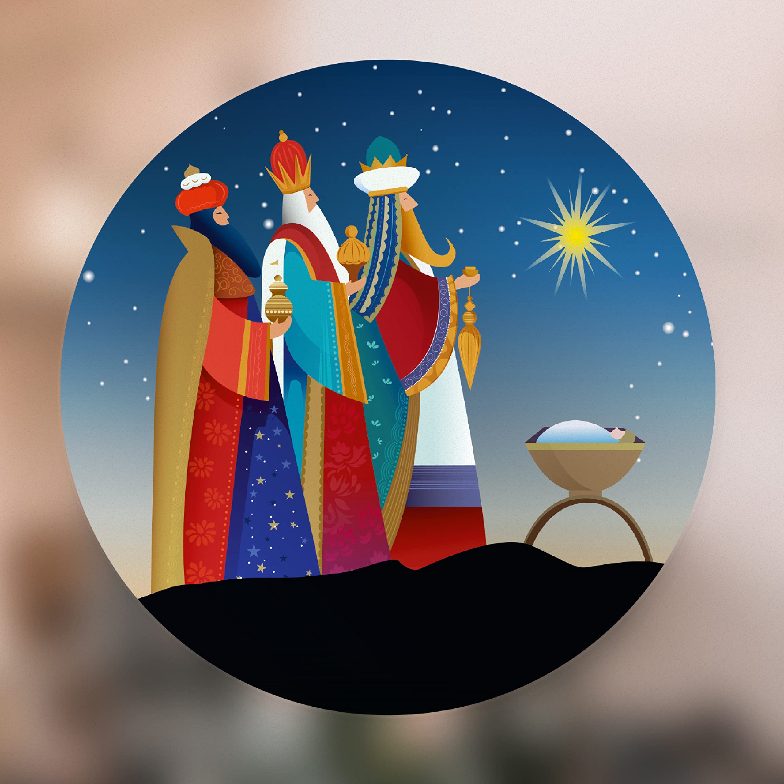 Three Kings Christmas Window Stickers Reusable - Double Sided Nativity Window Stickers - Nativity Scene Christmas Decoration Clings - Medium Size
