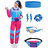 Ramede 80s Outfits for Women 90s Workout Halloween Costume Neon Wear Tracksuit Windbreaker Disco Party Accessories