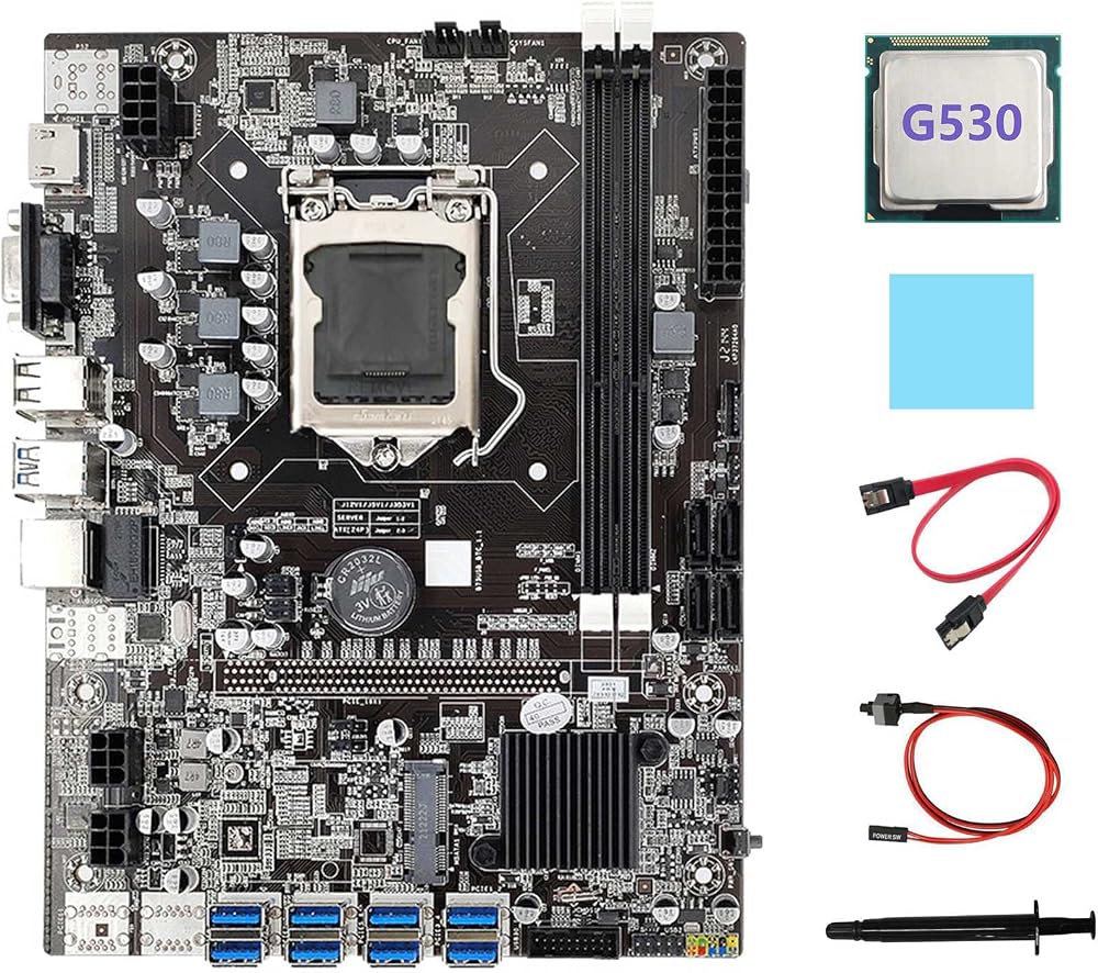 Lodokdre B75 Mining Motherboard 8x PCIe to USB G530 CPU Kit Thermal Paste Cable