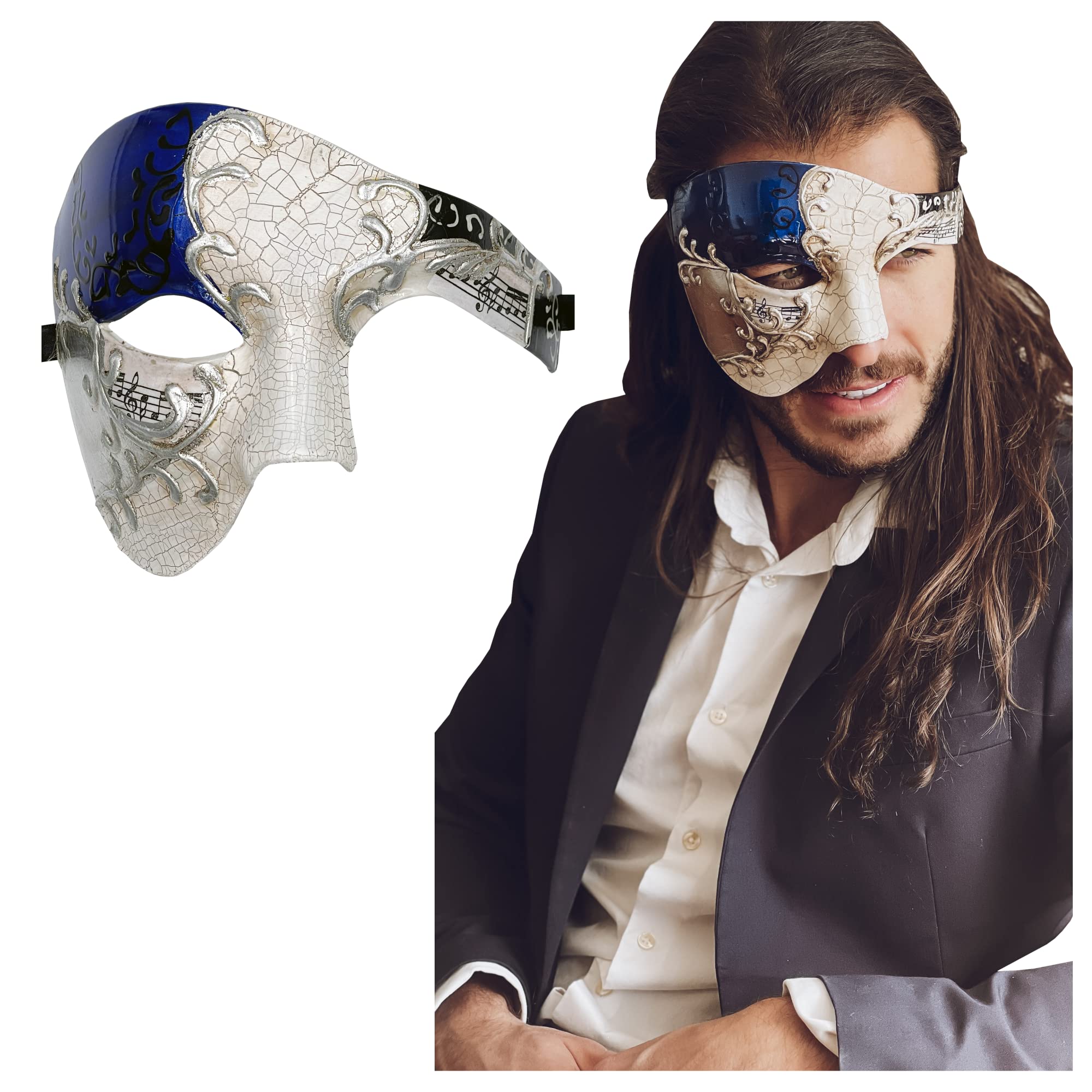 Luxury Mask Half Face Mask Masquerade Phantom Of The Opera One Size Silver/Blue