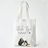 ZYQFN Shih Tzu Mama Canvas Tote Bag for Women - Cute Dog Lover Dog Mom Gift, Reusable Bag for Work, College & Travel (004)