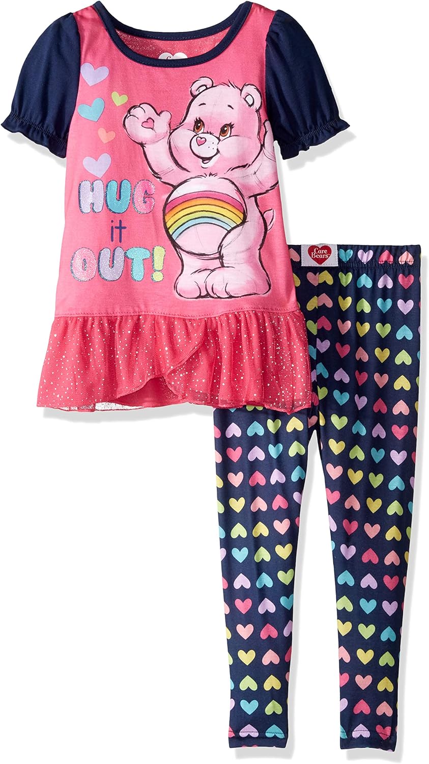 Care Bears Girls' Toddler 2 Piece Pajama Set, Navy, 4T