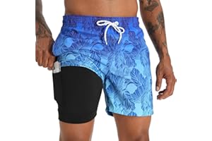 zeetoo Mens Swim Trunks 5.5 Inch with Compression Liner 2 in 1,Quick-Dry Stretch Bathing Suit Shorts for Beach & Swimming