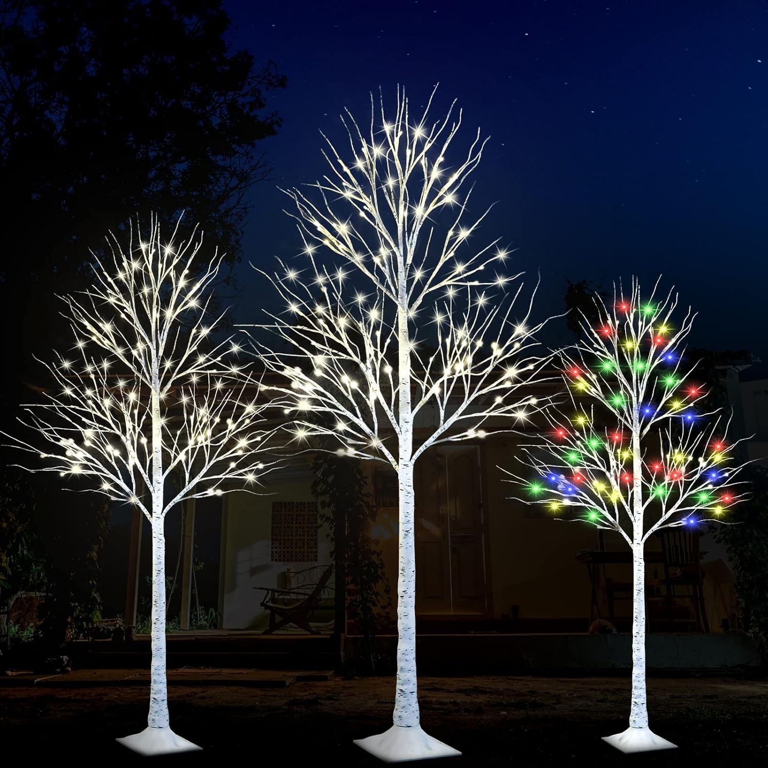 Trees - Lighted Birch Tree, 4/6/8 FT Set of 3 Decoration LED Glowing Colorful Lighted Trees for Home Wedding Festival Party Christmas Decoration Tree Lights