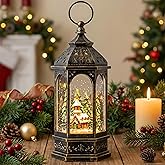 Christmas Snow Globe Lantern Lighted Church Musical Snow Water Lantern Swirling Glittering Home Decoration and Gift, Battery Operated or USB Powered