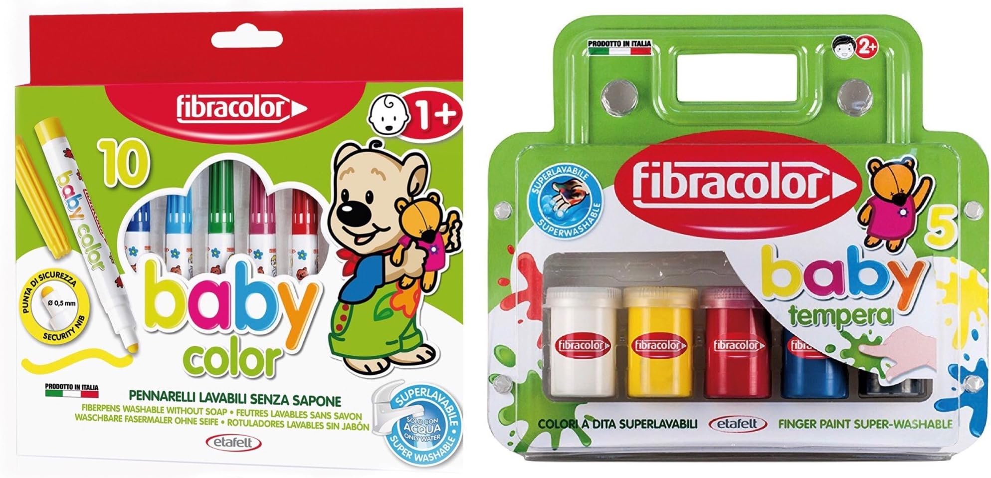 Fibracolor Baby Color Fibre Colouring Pens (pack of 10) plus Baby Color Tempera Finger Paint (pack of 5) Super Washable
