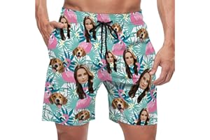 Custom Mens Swim Trunks with Face Personalized Funny Hawaiian Swim Shorts with Photo Beach Board Shorts Gift for Men