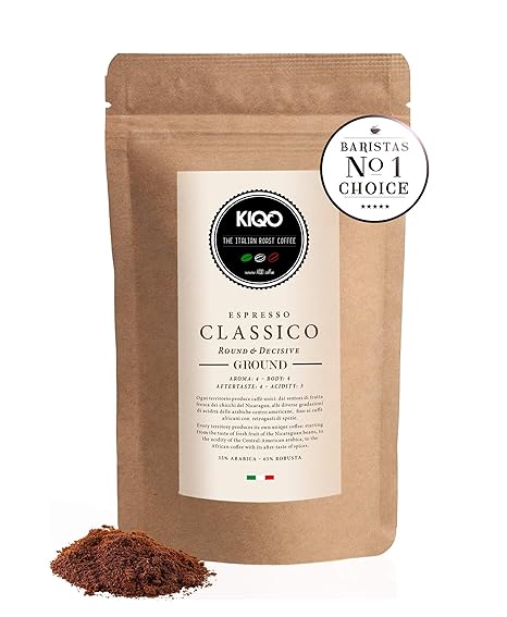 KIQO Classico 250g Espresso aus Italien in schonenden Kleinstchargen geröstet | säurearm | 35% Arabica & 65% Robusta Bohnen (