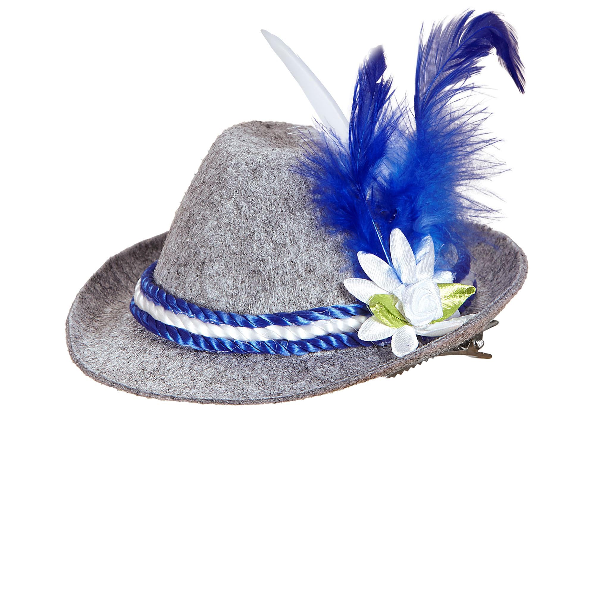 WIDMANN 95709 - Mini Bavarian Fedora for Adults Women, With Edelweiss, With Hair Clip, Tyrolean, Oktoberfest, Beer Festival, Carnival, Grey-Blue Color