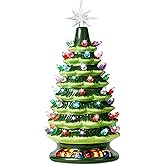 Joiedomi 15" Tabletop Prelit Ceramic Christmas Tree with 70 Multicolor Lights, Hand-Painted Ceramic Tabletop Christmas Tree with Extra Clear Top Star for Xmas Holiday Indoor Decorations