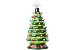 Joiedomi 15" Tabletop Prelit Ceramic Christmas Tree with 70 Multicolor Lights, Hand-Painted Ceramic Tabletop Christmas Tree for Christmas Holiday Indoor Decorations