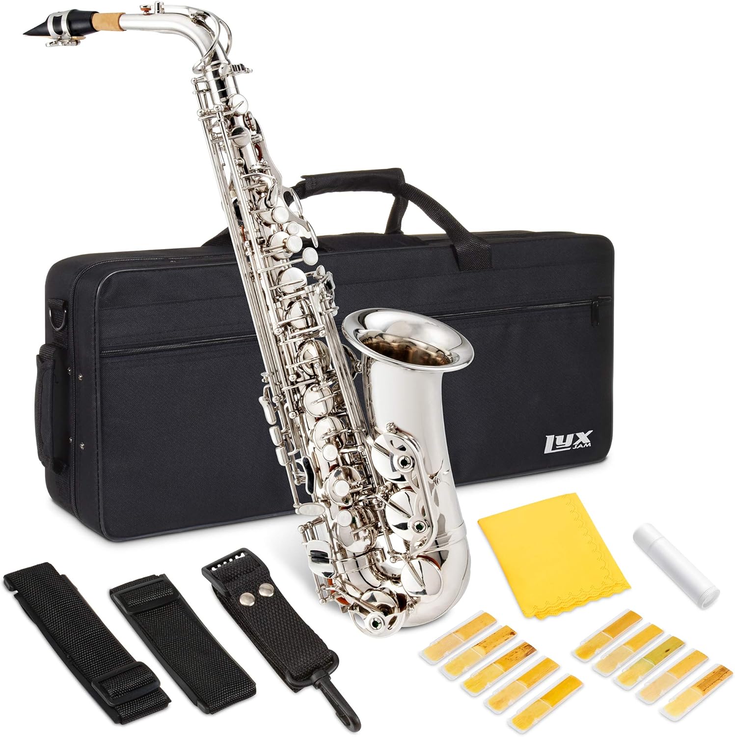 LyxJam Alto Saxophone E Flat Brass Sax Beginners Kit, Mouthpiece, Neck