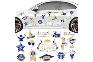 LIONOBLE 15 Pcs Graduation Car Magnets 2025 Graduation Car Decorations, Waterproof Car Refrigerator Magnetic Stickers, Congrats Grad Proud of You Magnets Decal for Car Garage Door Metal Surface(Blue and Gold)