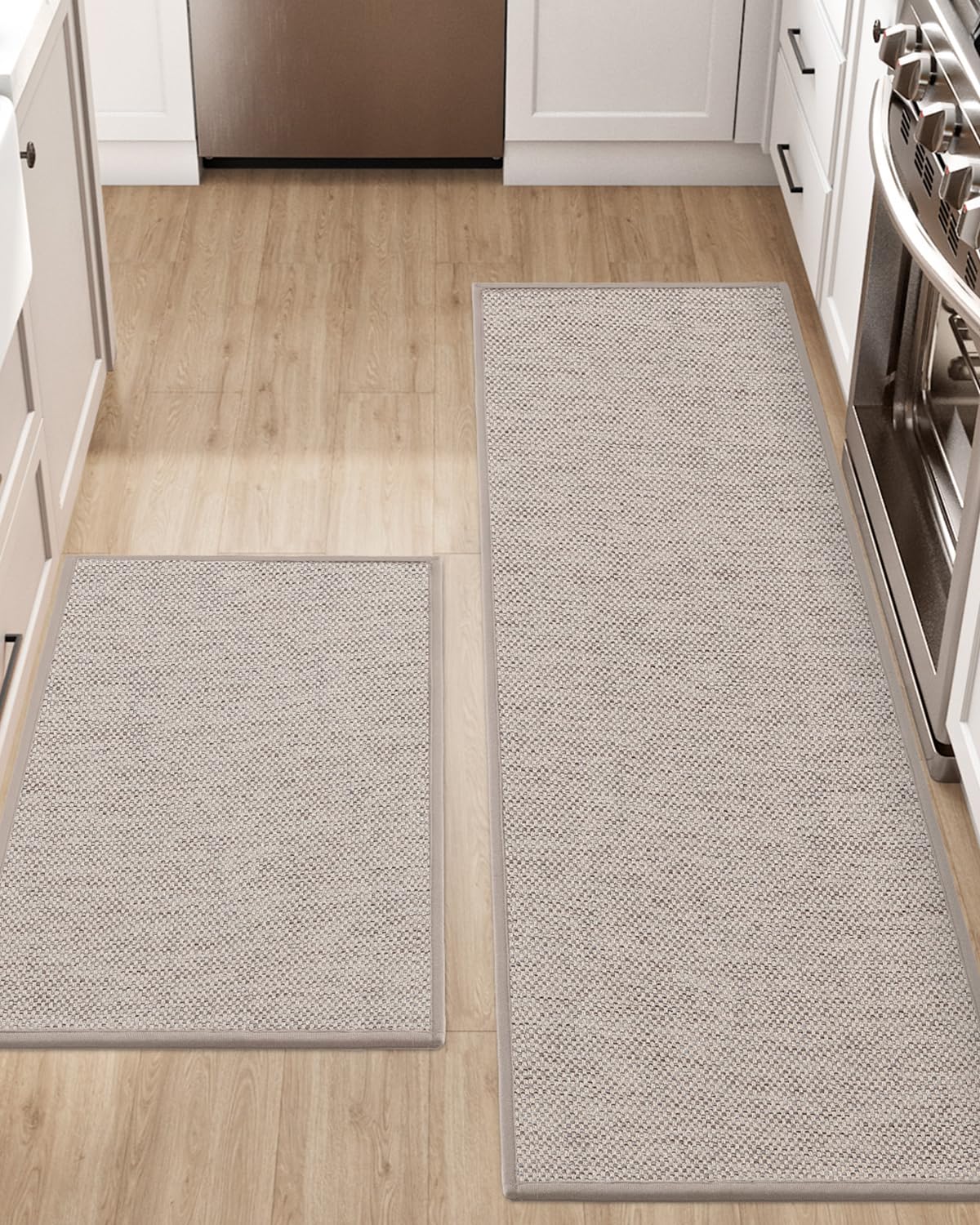 Photo 1 of DEXI Kitchen Rugs and Mats for Floor, 17x29 + 17x59, Non Slip Washable Absorbent Thin Woven Runner Rug for Front of Sink, Laundry Room, Hallway, Khaki