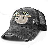 Waldeal Women's Funny Sloth Baseball Caps Adjustable Washed Denim Ball Cap Dad Hat Gifts Black