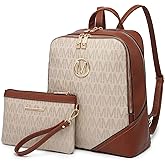 MKP Women's Fashion Medium Backpack Purse Set - 2Pcs PU Leather Shoulder Bag with Double Zipper for Travel and Daily Use