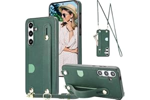 Ephoou Crossbody Wrist Strap Wallet Case for Samsung Galaxy S24 Plus (Not S24) with Cash Change Slot for Women girl, Removable Adjustable Shoulder Lanyard Cover for Galaxy S24+ Plus XK-Green