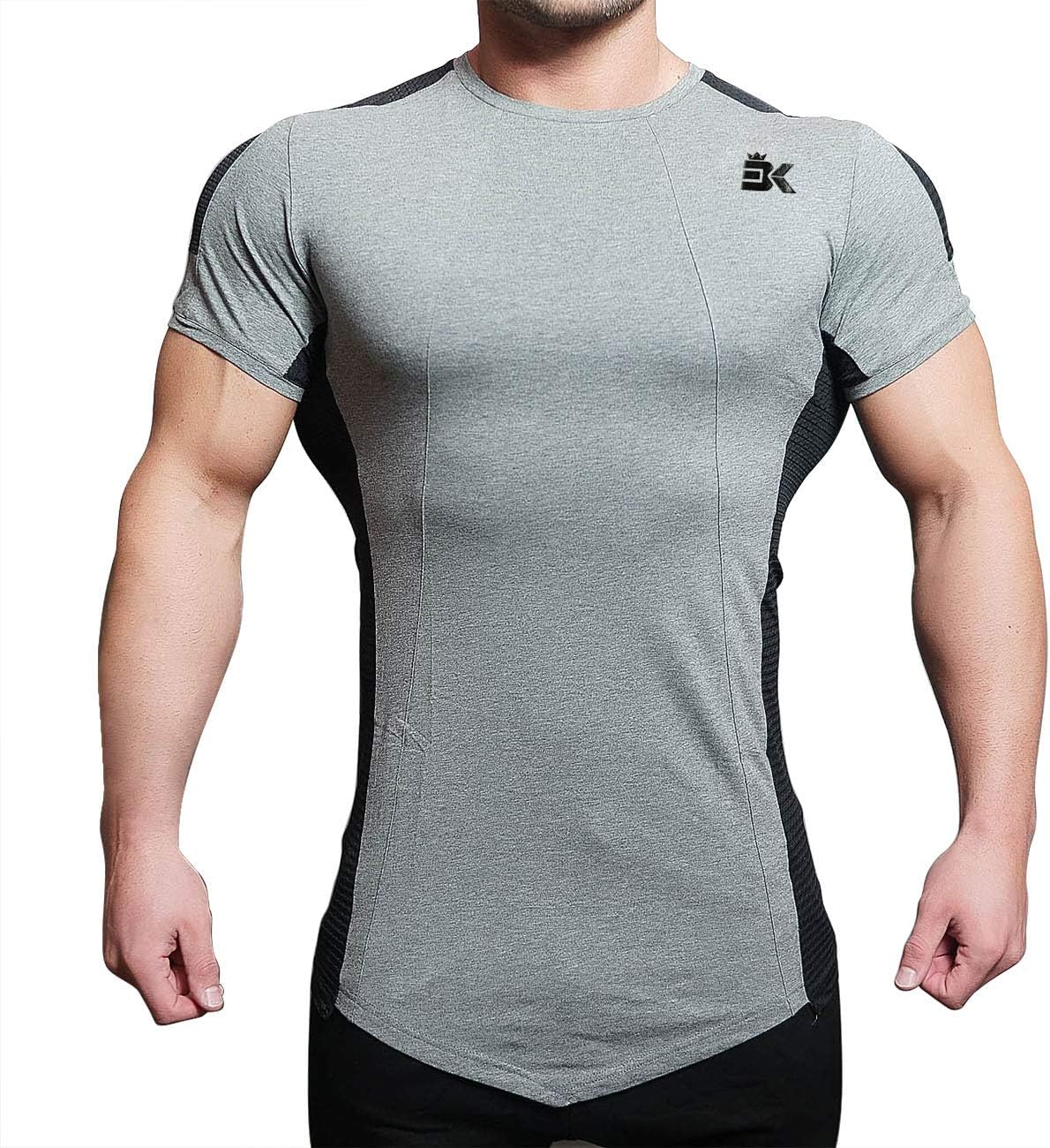 BROKIG Men's Gym Training Muscle Compression Shirts Workout Running Tops