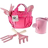 Hey! Play! Kid’s Garden Tool Set with Child Safe Shovel, Rake, Fork, Gloves, Watering Can and Canvas Tote- Mini Gardening Kit