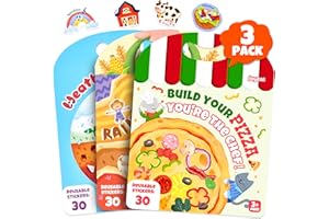 JoyCat Reusable Sticker Book Set (3-Pack): Farm, Pizza-Making, Weather - 90 Pcs Stickers for Toddlers, Kids Sticker Activity 
