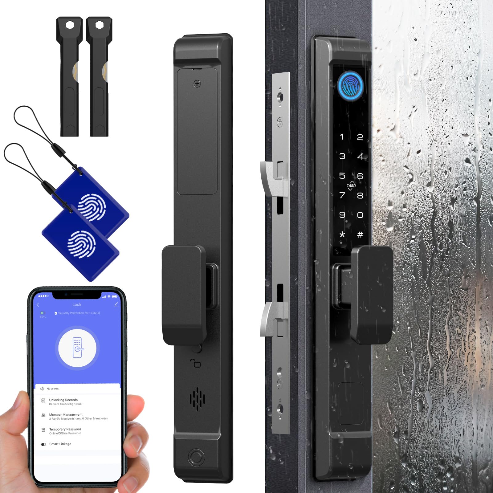 Photo 1 of Sliding Glass Door Lock, Eseesmart Sliding Door Smart Lock with Fingerprint Code Keypad RFID Card Bluetooth App Key, Electronic Digital Biometric Keyless Entry Patio Door Lock with Handle
