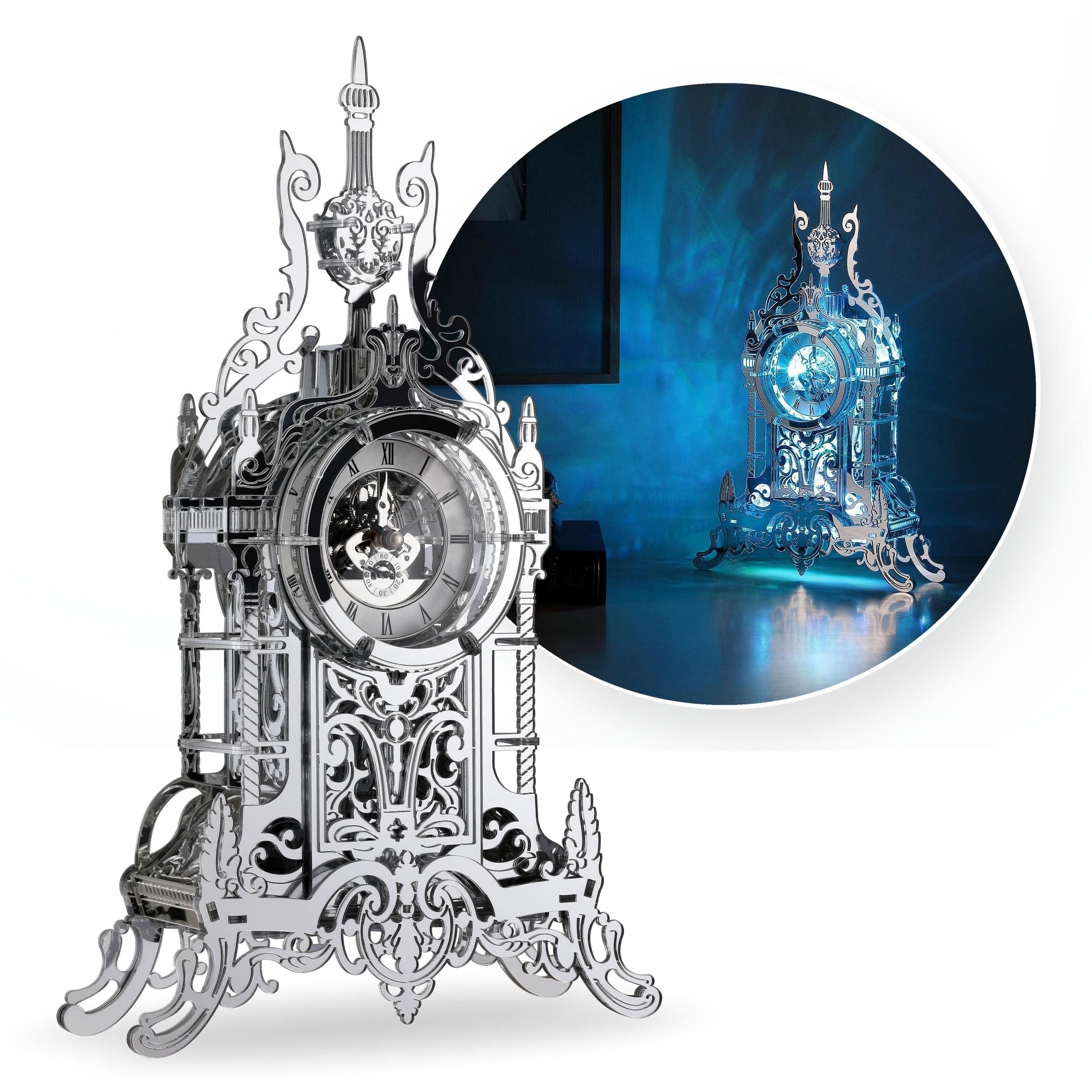 FUNPOLA LED 3D Puzzle Tower Clock for Adults - Elegant Home Décor Building Model with Color-Changing LEDs - Ideal Acrylic Puzzle Gifts for Teens and Adults (LED-SATC01 Acrylic) — image 1