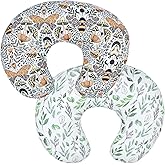 2 Pack Baby Nursing Pillow Cover Newborn U-Shaped Breastfeeding Pillowcase Cushion Cover Stretchy Replaceable Forest&Floral Pillow Cover Slipcover 22.5x21