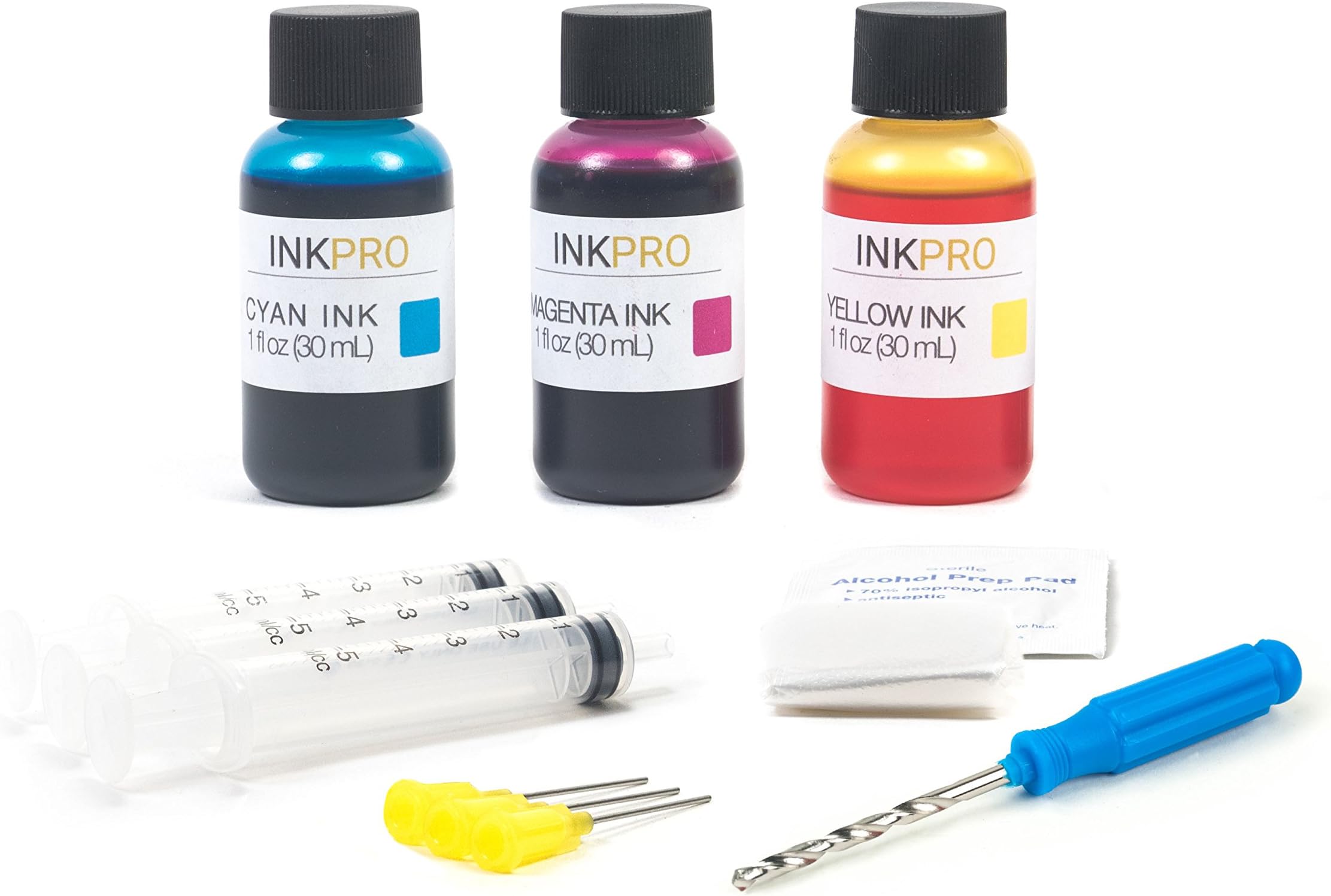 InkPro Premium Tri-Color Ink Refill Kit for Canon PG-240/CL-241, PG-240XL/CL-241XL Cartridges 1oz 30mL