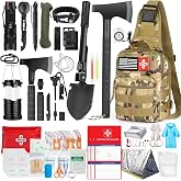 Survival Kit, 262Pcs Survival Gear and Supplies with First Aid Kit Pouch and Crossbody Bag, Emergency Kit with Tent, Camping Axe Hammer, Survival Shovel w/Pick, Bug Out Bag Gifts for Men Women