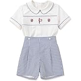 Twoflower Smocked toddler boy outfits Summer Cotton Short Sleeve boys' button-down shirts Casual 2 piece Clothing Set