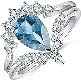 IRROYA Wedding Engagement Ring Bridal Set for Women Natural London Blue Topaz 925 Sterling Silver Plated Platinum Gemstone Proposal Ring for Her Size 4-9
