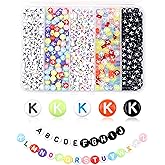 500PCS FIVEIZERO Letter K Beads, 4x7mm Colored Round Letter Beads, Acrylic Assorted Alphabet Beads for Friendship Bracelet Making and DIY Crafts