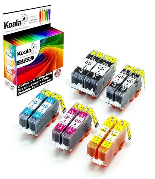 Koala 10 Druckerpatronen kompatibel für Canon PGI-525 CLI-526 PGI525 CLI526 für Canon Pixma MX885 MX895 IP4850 IP4950 IX6550 