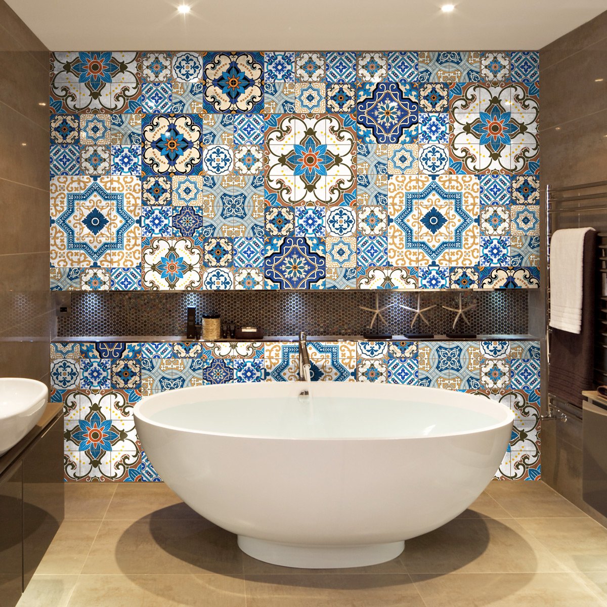 Ambiance Sticker Self-Adhesive Decorative Wall Decal Cement Tile for Bathroom and Kitchen Toundra - Pack of 60 Stickers of 20 x 20 cm