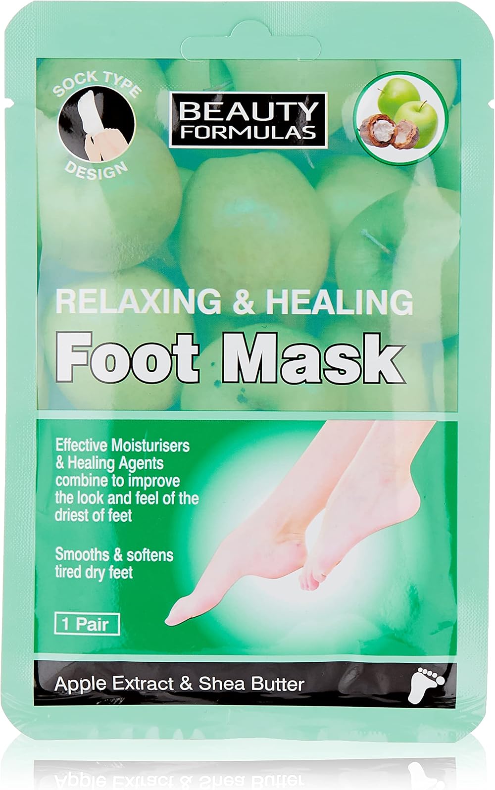 Beauty Formulas Relaxing Foot Mask 1 Pair Shea Butter Peppermint Dry Heels