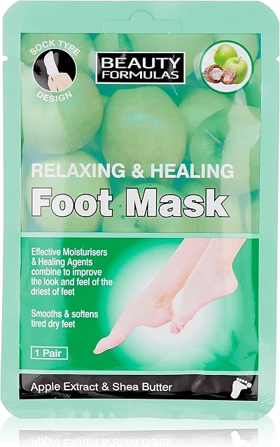 Beauty Formulas Relaxing Foot Mask 1 Pair Shea Butter Peppermint Dry Heels