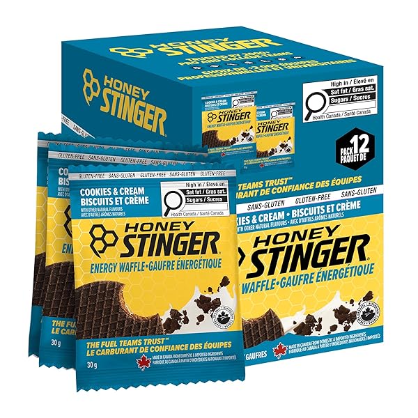 HONEY STINGER ORGANIC GLUTEN FREE COOKIES & CREAM WAFFLE | ENERGY STROOPWAFEL FOR EXERCISE, ENDURANCE AND PERFORMANCE | SPORTS NUTRITION FOR HOME & GYM, PRE AND POST WORKOUT | 12 WAFFLES, 12.72 OUNCE