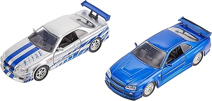 Amazon Com Fast Furious Brian S Nissan Skyline Gt R R34 Silver Nissan Gt R R34 Blue 1 32 Die Cast Car Toys For Kids And Adults Toys Games