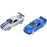 Fast &amp; Furious Brian's Nissan Skyline GT-R R34 Silver &amp; Nissan GT-R R34 Blue 1:32 Die - cast Car, Toys for Kids and Adults