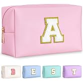 TOPEAST Initial Makeup Bag, Birthday Gifts for Women Girls, Pink A | Personalized Birthday Gifts for 4 5 6 7 8 9 10 11 12 Year Old Girls, Travel Make Up Bag Toiletry Bag Cosmetic Bag