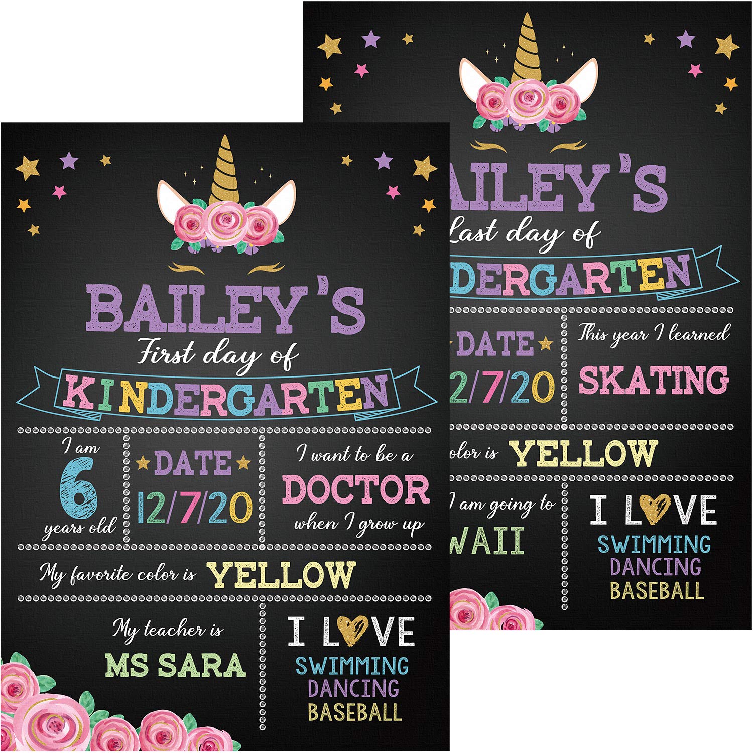 Outus Unicorn Theme First & Last Day of School Chalkboard Sign, 13.8 x 10 Inch Back to School Sign for Kids Girls Kindergarten Preschool(Classic Style)