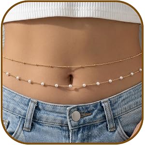 Buelkmag Waist Chain for Women Layered Gold and Silver Toned Belly Chains | Adjustable Waterproof Body Jewelry Summer Beach B