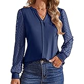 Long Sleeve Shirts for Women V Neck Lace Knit Tunic Tops Business Dressy Casual Work Blouses Loose Fit 2025 Fall