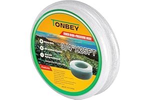 TONBEY 3/4" ID x 25 Ft High Pressure Clear Flexible PVC Tube,Heavy Duty Braided Clear Plastic Vinyl Tubing,Flexible Reinforced Vinyl Hose Tubing, Non-toxic, BPA Free