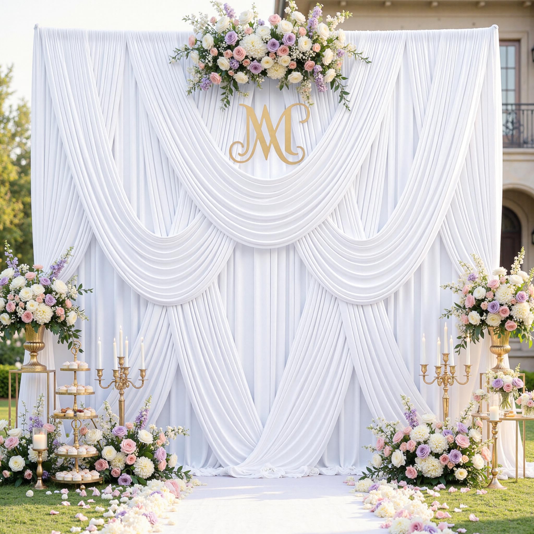 Photo 1 of 50ft x 12ft Wrinkle Free White Backdrop Curtains for Parties, 10 Panels 12FT Long Silky Polyester Photo Backdrop Drapes Back Drop Cloth for Wedding Birthday Photography Background Decor