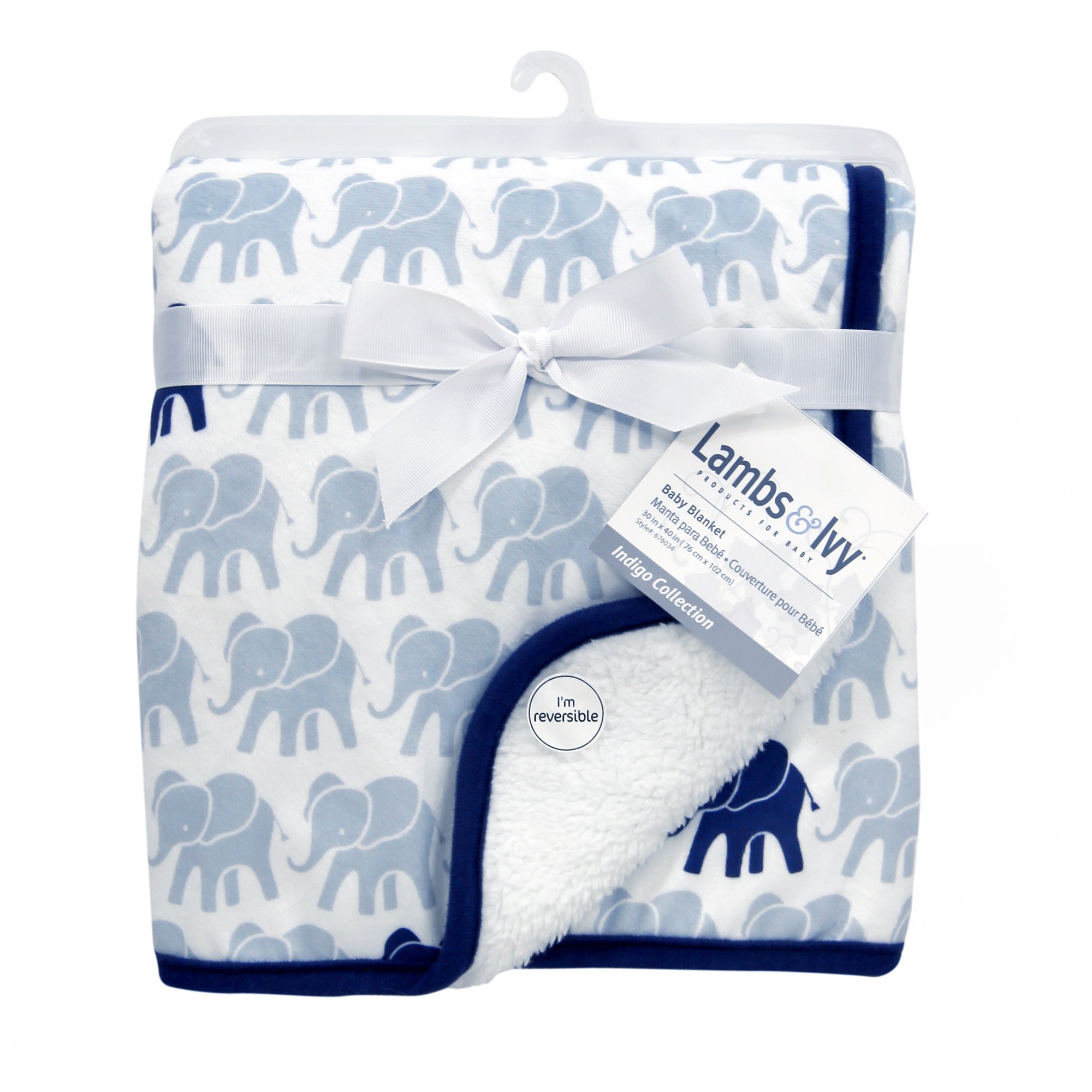 Lambs & Ivy Indigo Elephant Musical Mobile, Blue/White Baby