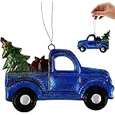 Christmas Truck Ornaments, Iron Vintage Christmas Hanging Decoration for Xmas Tree Home Farmhouse (Blue)