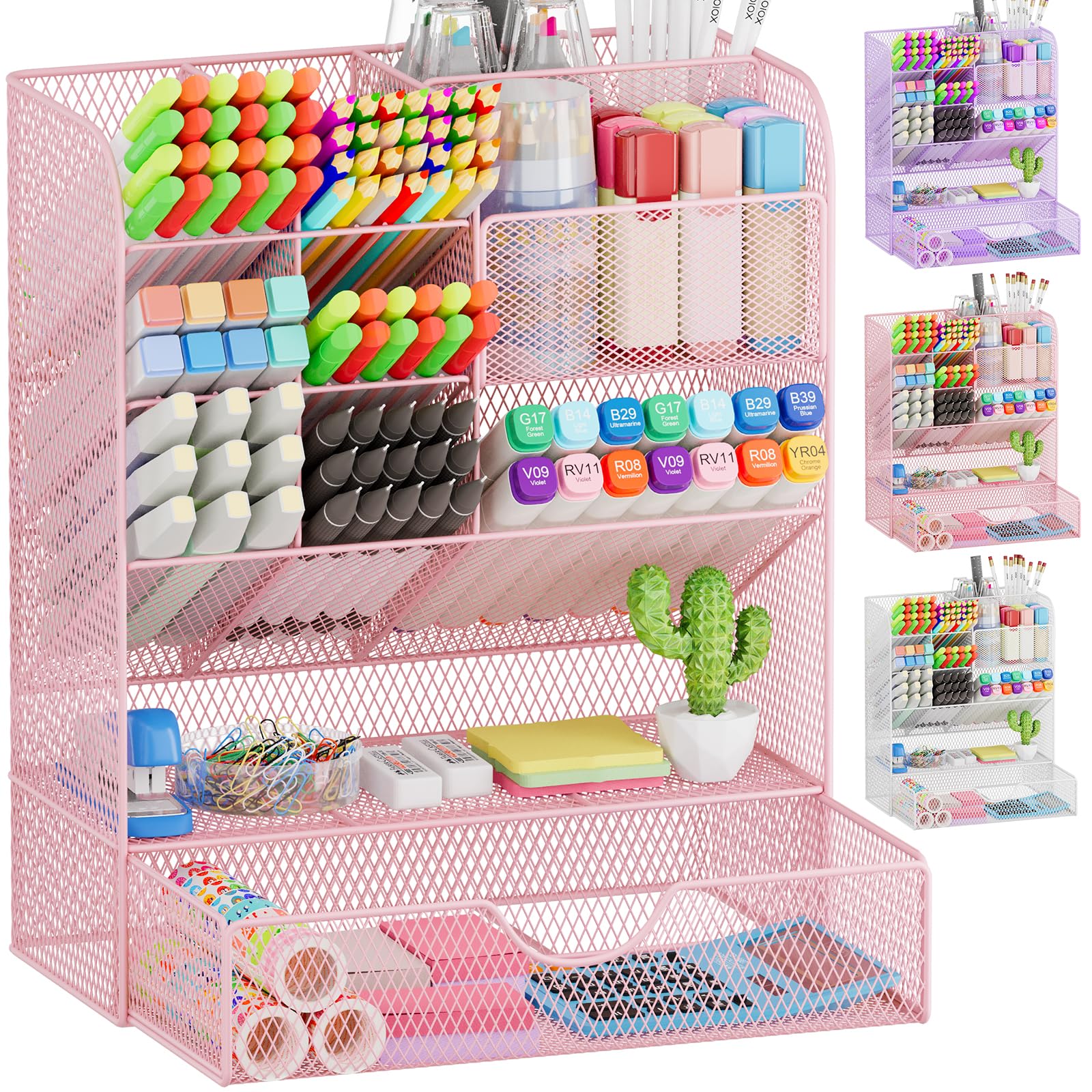Photo 1 of OPNICE Pen Holder for Desk Organizer, Desk Organizers and Accessories, Office Organization Desk Pencil Accessories Workspace Desktop Organizer for School Home Office Art Supplies?Pink?