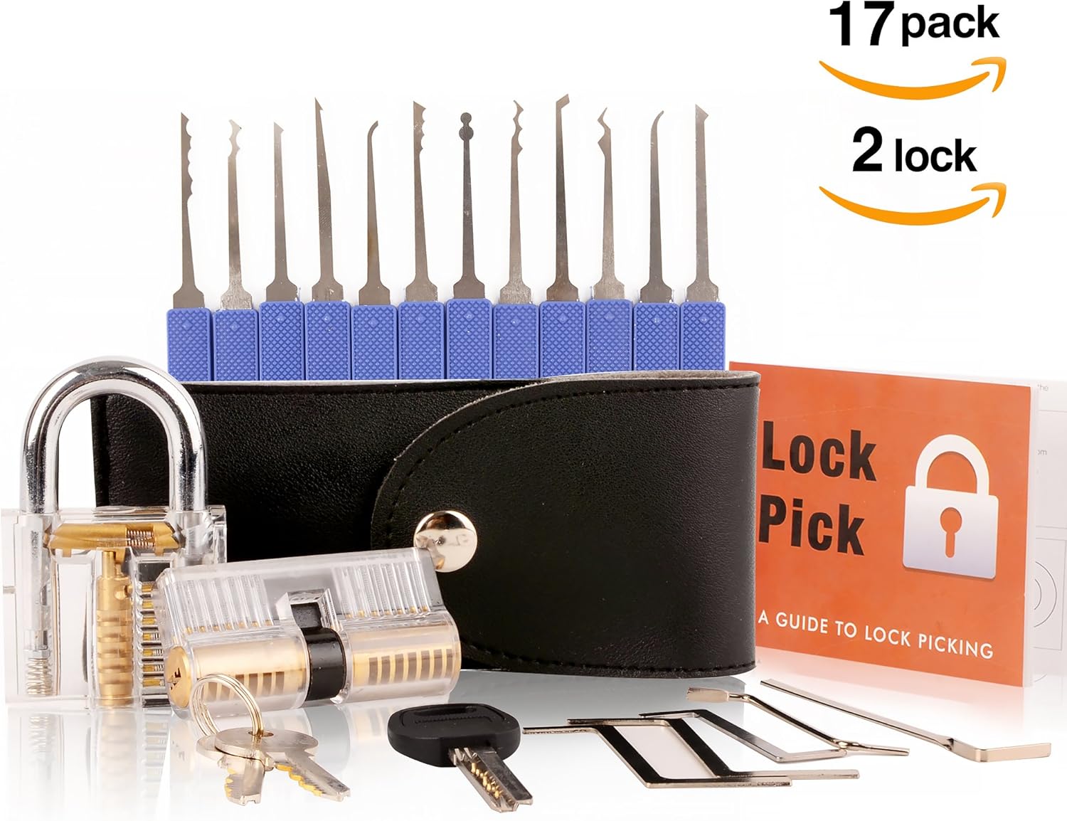 Lock Pick Set, Pootack 17Pcs Lock Pick with 2 Transparent Padlock Tool