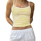 BAIGRAM Women Y2K Vintage Striped Spaghetti Straps Crop Cami Tank Sleeveless Slim Cute Summer Backless Tops Aesthetic Teens